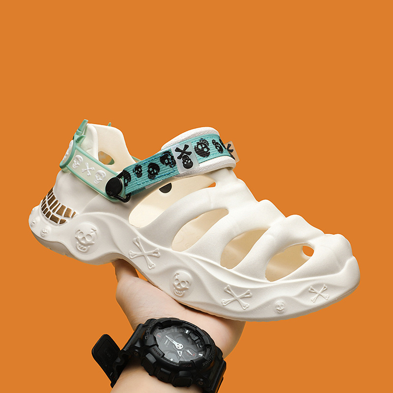 Sandale de vară pentru bărbați, cu talpă groasă și gaură de craniu, sandale antiderapante, papuci de exterior, sandale la modă pentru plajă, 2025