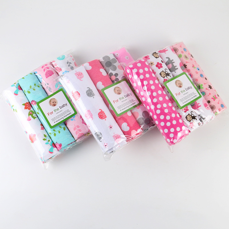 Vastsündinu 4-pakiline flanelltrükiga mähkimistekk 76*102 segatud partiist mitmevärviline puuvillane mähkimistekk