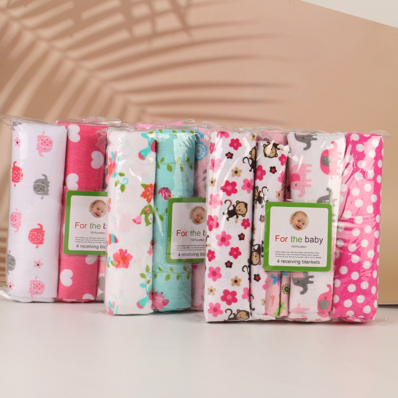 Vastsündinu 4-pakiline flanelltrükiga mähkimistekk 76*102 segatud partiist mitmevärviline puuvillane mähkimistekk