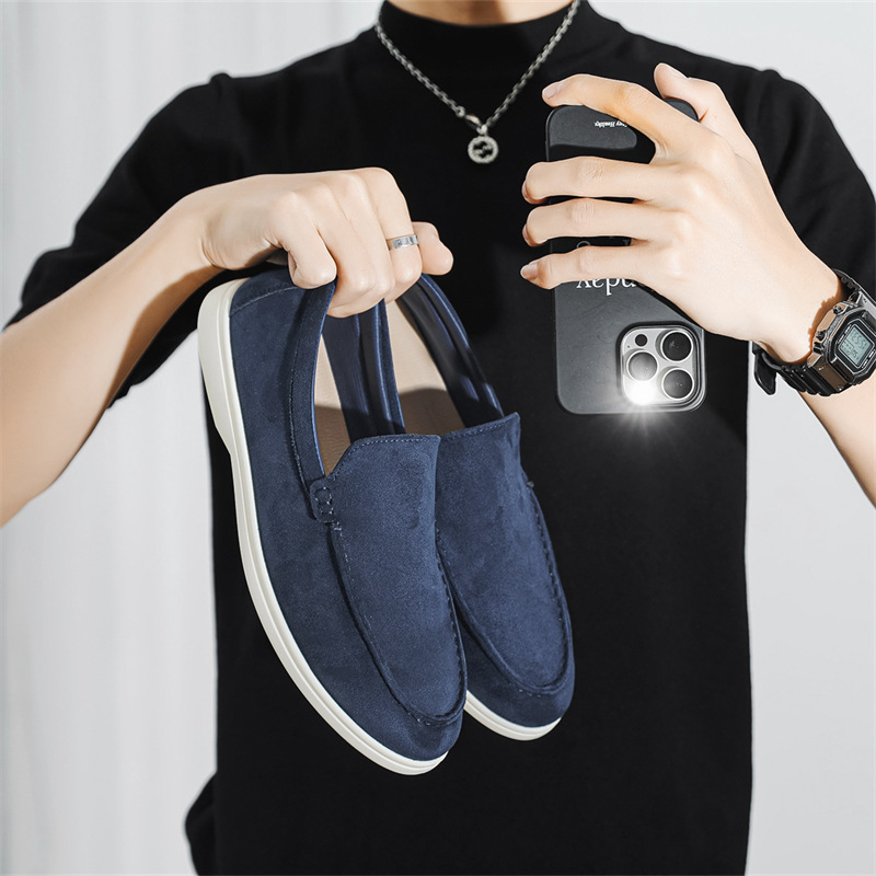 2025. gada jauni vīriešu zamšādas pupiņu apavi, uzvelkami, slinki mokasīni, ikdienas vīriešu apavi B-2 vecumam