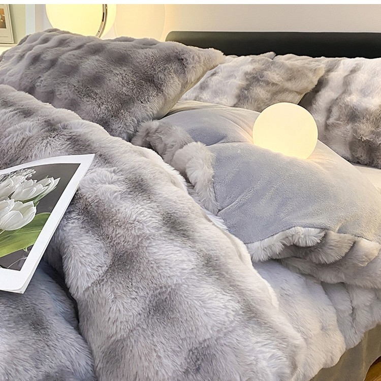 Triušio aksomas, keturių dalių, pieno spalvos aksominis, paminkštintas dvipusis, koralų spalvos aksominis, žieminės lovos paklodės užvalkalas, trijų dalių, 2025 m., naujas