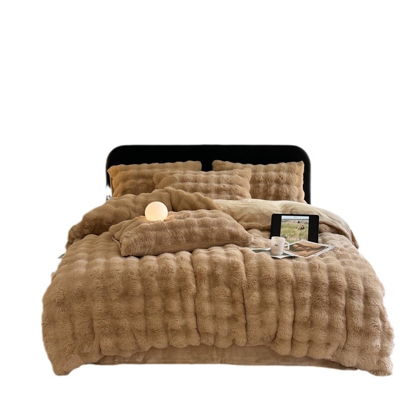 Triušio aksomas, keturių dalių, pieno spalvos aksominis, paminkštintas dvipusis, koralų spalvos aksominis, žieminės lovos paklodės užvalkalas, trijų dalių, 2025 m., naujas