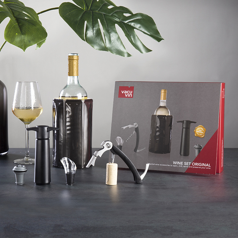 Комплект за вино Vacu Vin, внесен от Холандия, торбичка за лед, отварачка за бутилки, запушалка за бутилки, вакуумен комплект за вино