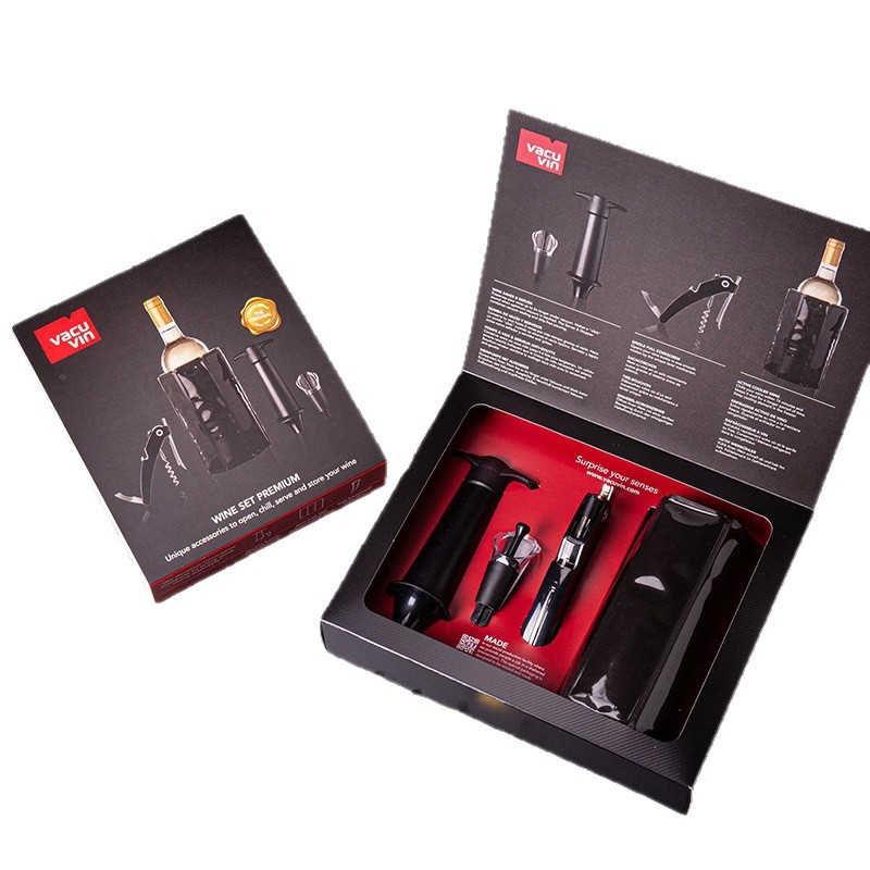 „Vacu Vin“ vyno rinkinys, importuotas iš Nyderlandų, ledo maišelis, butelių atidarytuvas, butelių kamštis, vakuuminis vyno rinkinys