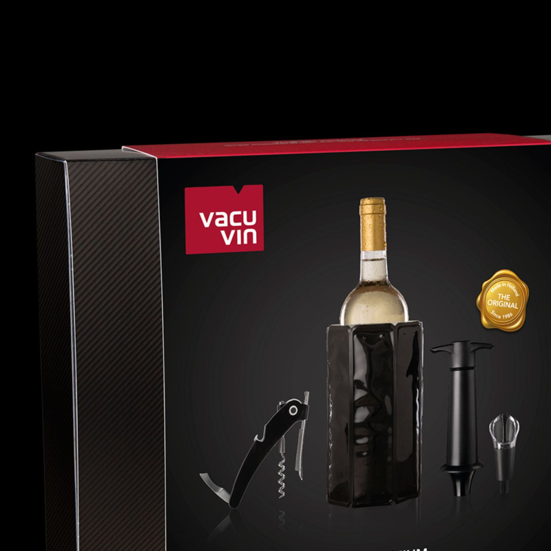 Hollandiából importált Vacu Vin borkészlet, jégzsákos palacknyitó, palackdugós vákuumos borkészlet