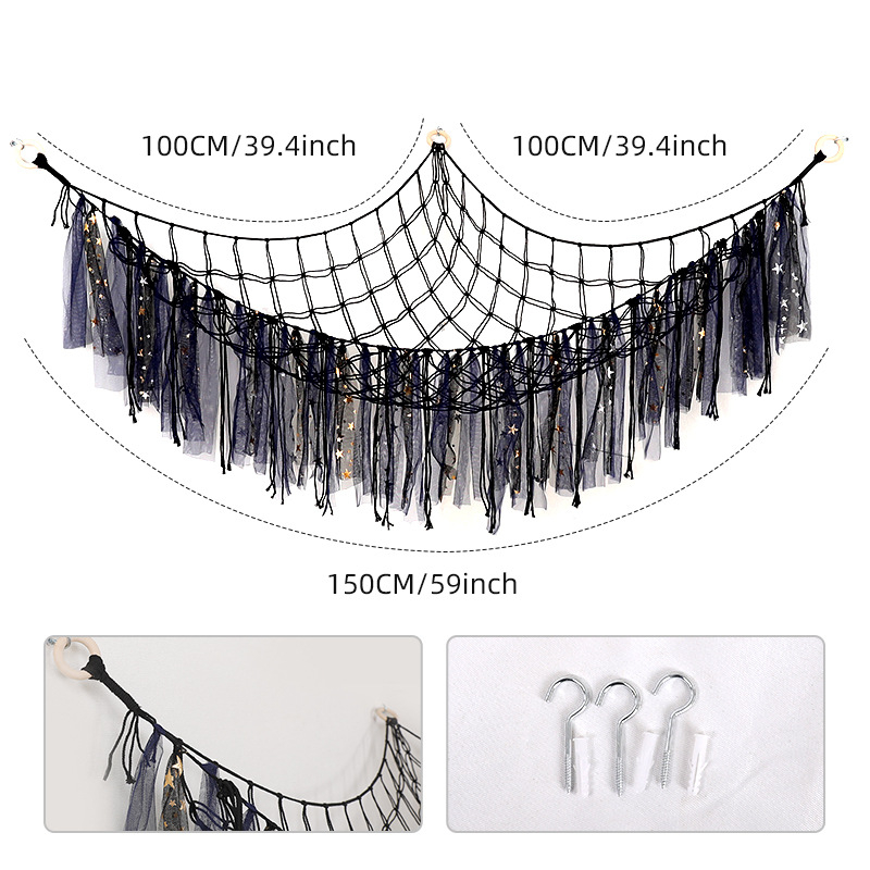 Ääreäärisega paelast puuvillast köiest nukuvõrgust tasku käsitsi kootud paelast kolmnurkse võrgust tasku hoiuvõrgust tasku puuvillast köiest seinale riputatav võrkkiik