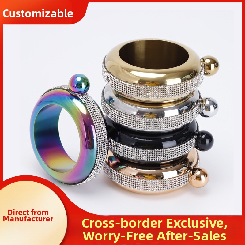 304 rozsdamentes acélból készült gyémánt karkötős hip-lombik, női, 3,5 oz-os kerek bevonatú italosüveg karkötő hip-lombik, nagykereskedelem