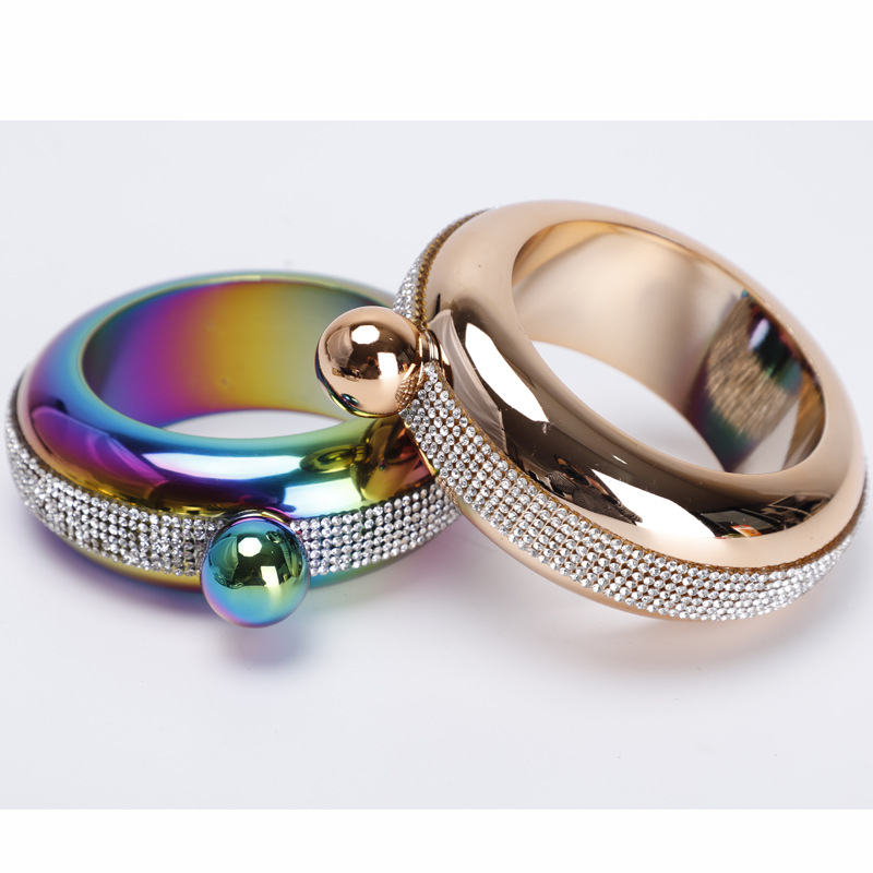 304 nerūdijančio plieno lazdelės formos deimantinė apyrankė, moteriška 3,5 uncijos apvali, padengta alkoholinių gėrimų butelio apyrankė, didelė gertuvė