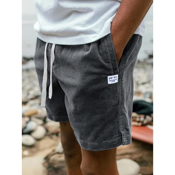 Мъжки ежедневни къси панталони от кадифе с връзки и кръпки