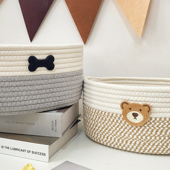 Καλάθι αποθήκευσης σνακ από υφασμένο βαμβακερό σχοινί, δημιουργικό κουτί αποθήκευσης τηλεχειριστηρίου για οικιακή χρήση, καλάθι αποθήκευσης κομοδίνου