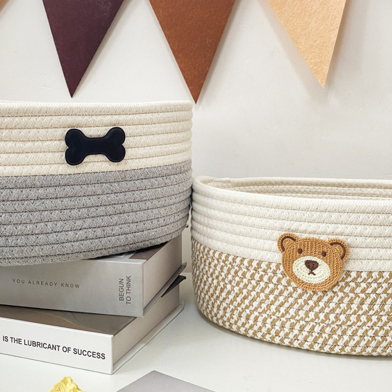 Coș de depozitare țesut din bumbac, coș de depozitare cu gustări drăguț, creativ acasă, cu telecomandă desktop, cutie de depozitare, coș de depozitare de noptieră