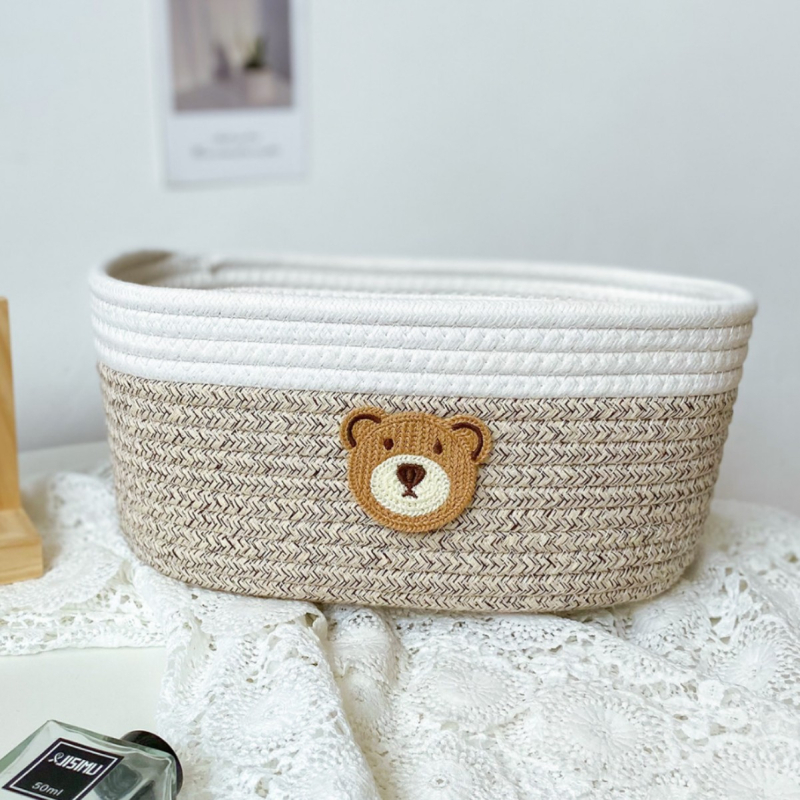 Coș de depozitare țesut din bumbac, coș de depozitare cu gustări drăguț, creativ acasă, cu telecomandă desktop, cutie de depozitare, coș de depozitare de noptieră