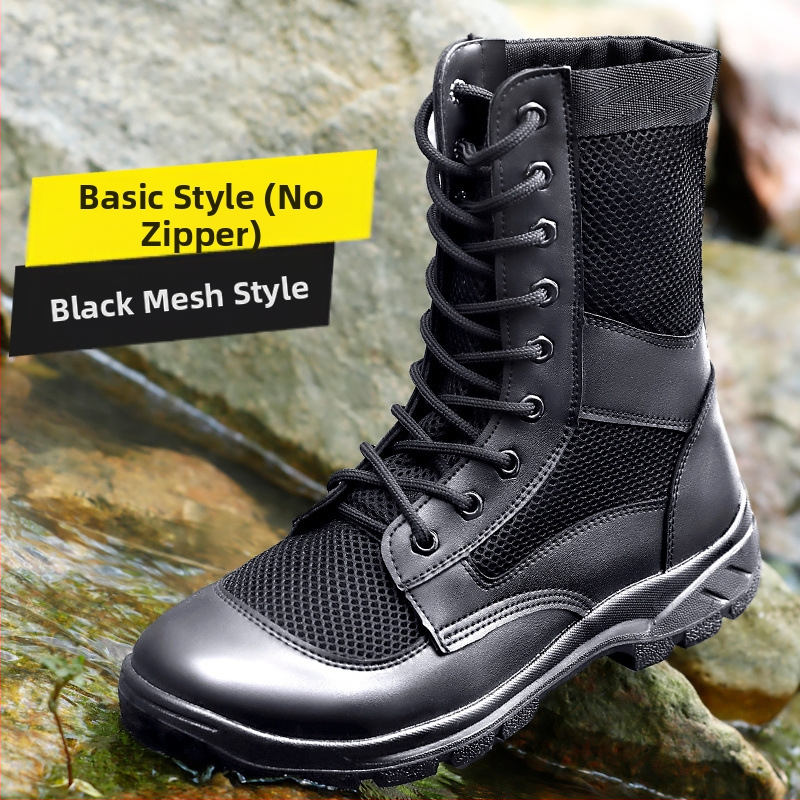 Letné zipsové sieťované bojové topánky pánske ultraľahké priedušné topánky na náradie, martinské topánky, vonkajšie vysoké bezpečnostné topánky, pracovné topánky