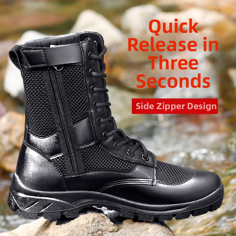 Letné zipsové sieťované bojové topánky pánske ultraľahké priedušné topánky na náradie, martinské topánky, vonkajšie vysoké bezpečnostné topánky, pracovné topánky