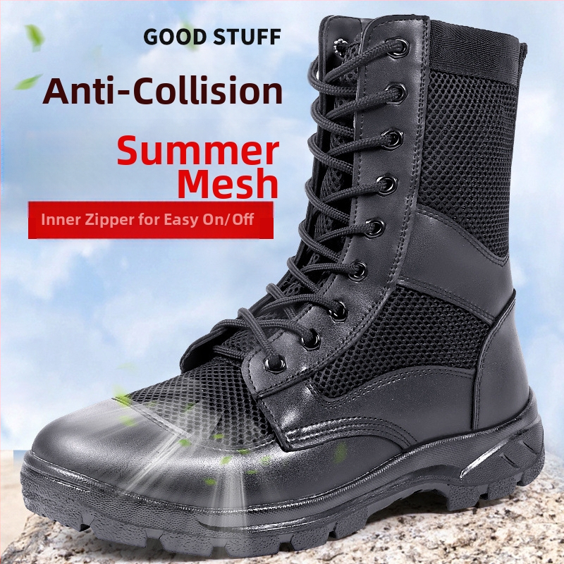 Letné zipsové sieťované bojové topánky pánske ultraľahké priedušné topánky na náradie, martinské topánky, vonkajšie vysoké bezpečnostné topánky, pracovné topánky
