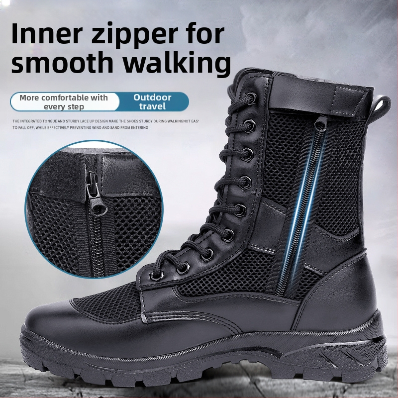 Letné zipsové sieťované bojové topánky pánske ultraľahké priedušné topánky na náradie, martinské topánky, vonkajšie vysoké bezpečnostné topánky, pracovné topánky