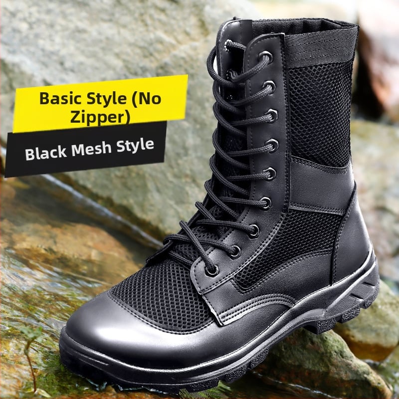 Letné zipsové sieťované bojové topánky pánske ultraľahké priedušné topánky na náradie, martinské topánky, vonkajšie vysoké bezpečnostné topánky, pracovné topánky