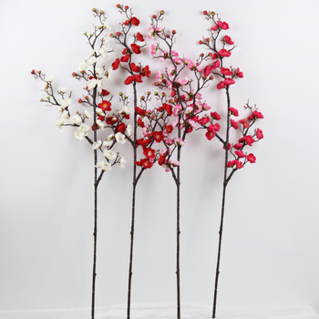Μπουκέτο με κόκκινα άνθη δαμασκηνιάς, κλαδί άνθους ροδακινιάς, λουλούδι χειμωνιάτικο, πλαστικό ψεύτικο λουλούδι, λουλούδι εσωτερικής διακόσμησης σπιτιού, παρτίδα τεχνητών λουλουδιών