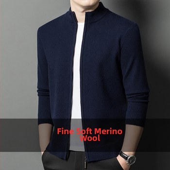 Плетено яке с цип от овча вълна, есен и зима, чист цвят, младежки корейски стил, ежедневен пуловер с яка и стойка