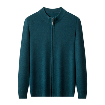 Плетено яке с цип от овча вълна, есен и зима, чист цвят, младежки корейски стил, ежедневен пуловер с яка и стойка