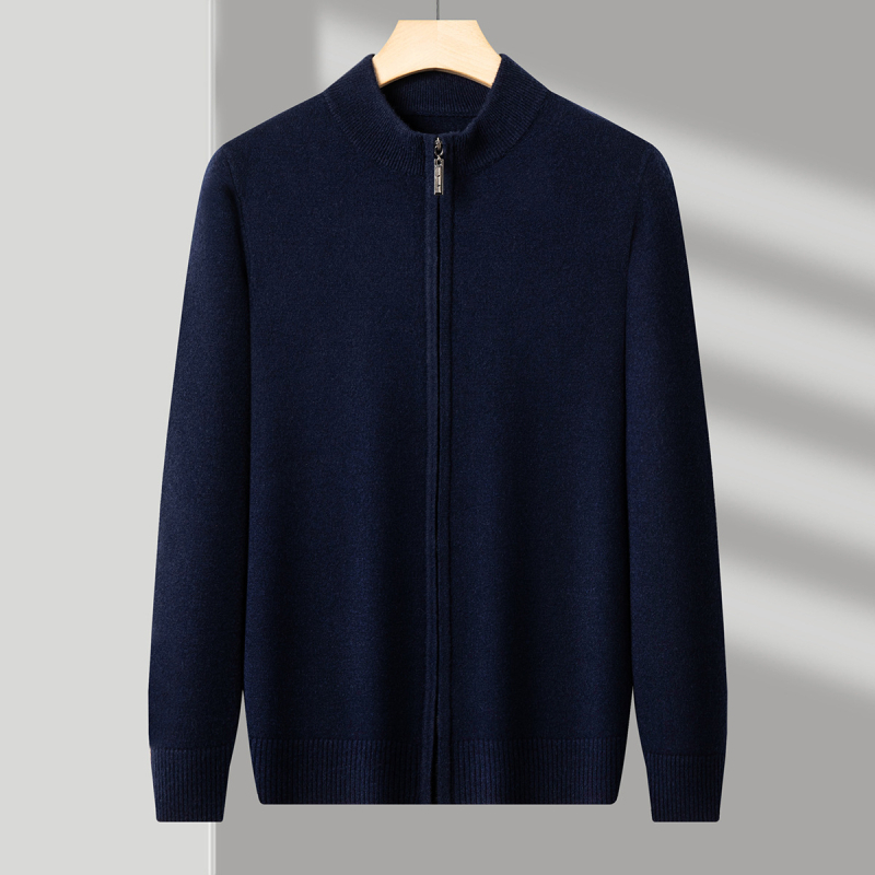 Pleteni kardigan s patentnim zatvaračem od ovčje vune, jesen i zima, čiste boje za mlade u korejskom stilu, ležerni kardigan s ovratnikom i stojećim ovratnikom