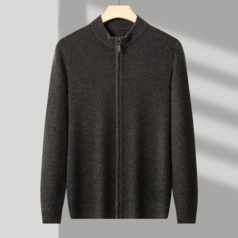 Pleteni kardigan s patentnim zatvaračem od ovčje vune, jesen i zima, čiste boje za mlade u korejskom stilu, ležerni kardigan s ovratnikom i stojećim ovratnikom