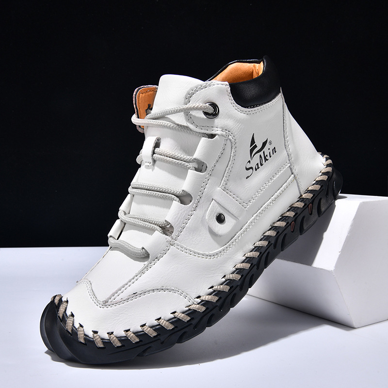 Amazoni piiriülesed suured meeste värviblokeeritud nahast saapad, meeste moodsed käsitsi õmmeldud poolsaapad, lamedad, paeltega, vabaajajalatsid