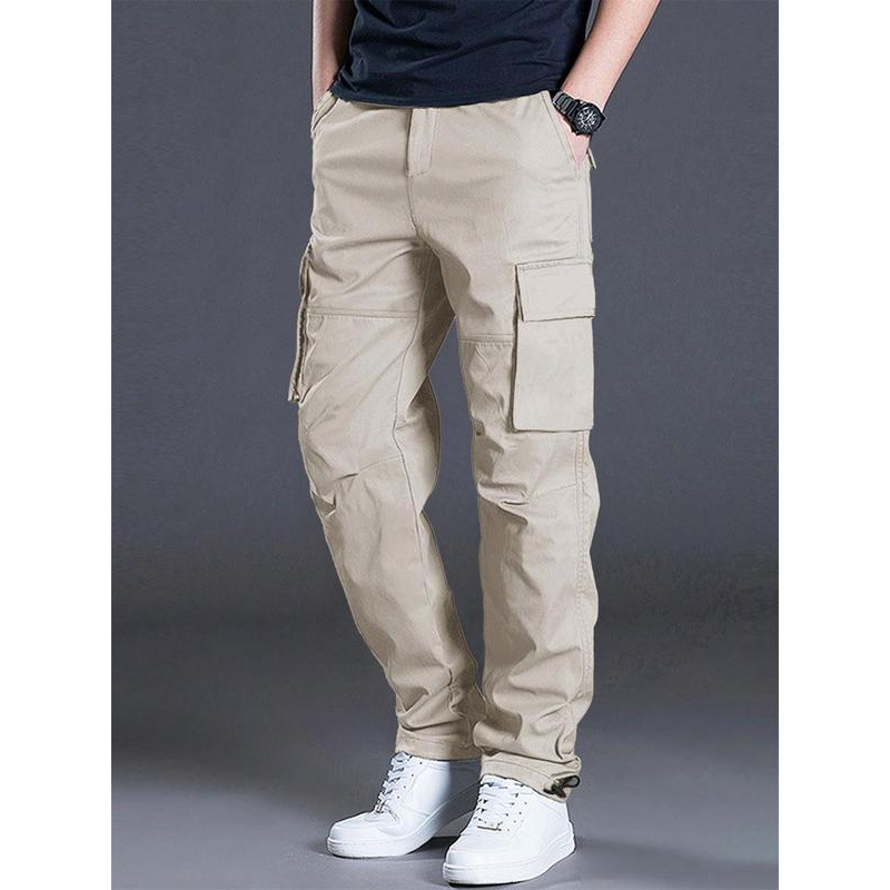 Férfi egyszínű, zsebes, utcai divatos, hétköznapi cargo nadrág