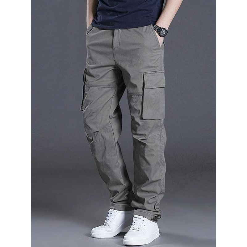 Férfi egyszínű, zsebes, utcai divatos, hétköznapi cargo nadrág
