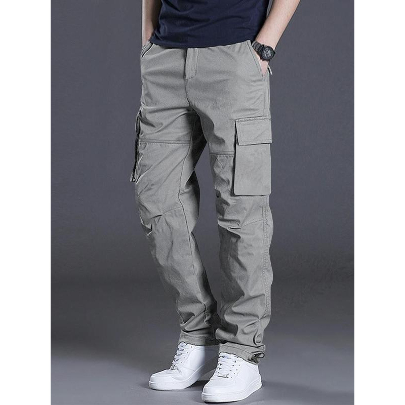 Férfi egyszínű, zsebes, utcai divatos, hétköznapi cargo nadrág