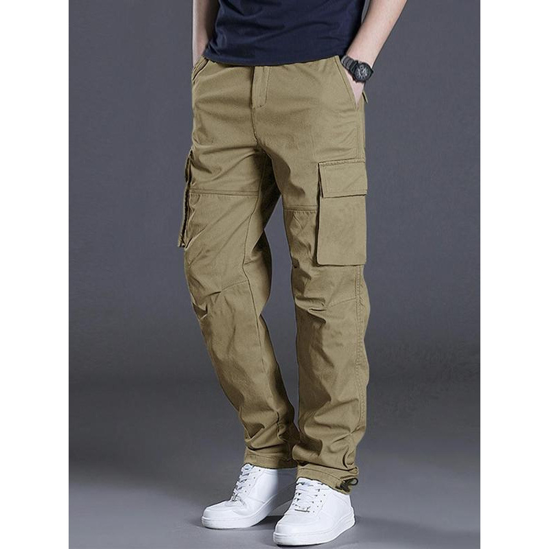 Férfi egyszínű, zsebes, utcai divatos, hétköznapi cargo nadrág