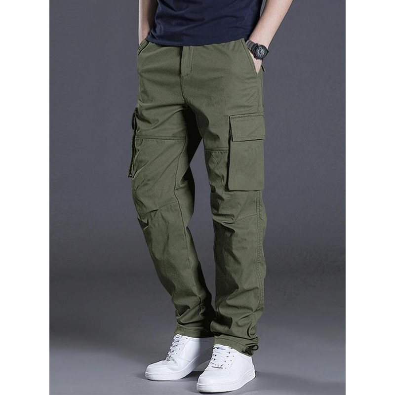 Férfi egyszínű, zsebes, utcai divatos, hétköznapi cargo nadrág