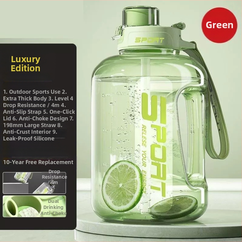 Nagy kapacitású műanyag pohár, magas hőmérsékletnek ellenálló víztartály, tonnás hordós fitnesz vízforraló, hordozható, cseppálló szívószálas űrpohár