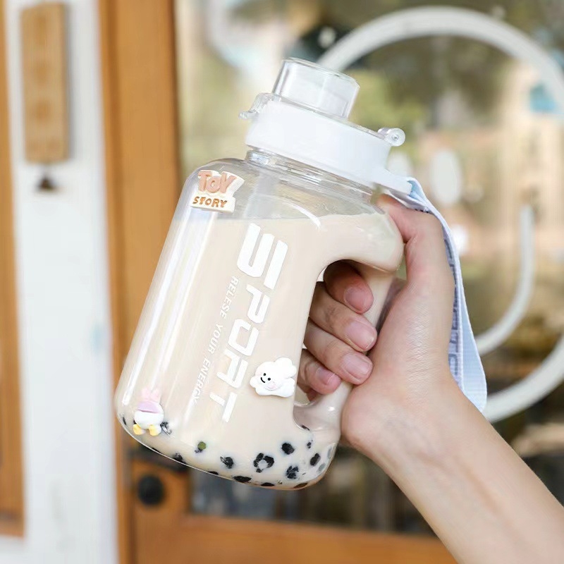 Nagy kapacitású műanyag pohár, magas hőmérsékletnek ellenálló víztartály, tonnás hordós fitnesz vízforraló, hordozható, cseppálló szívószálas űrpohár