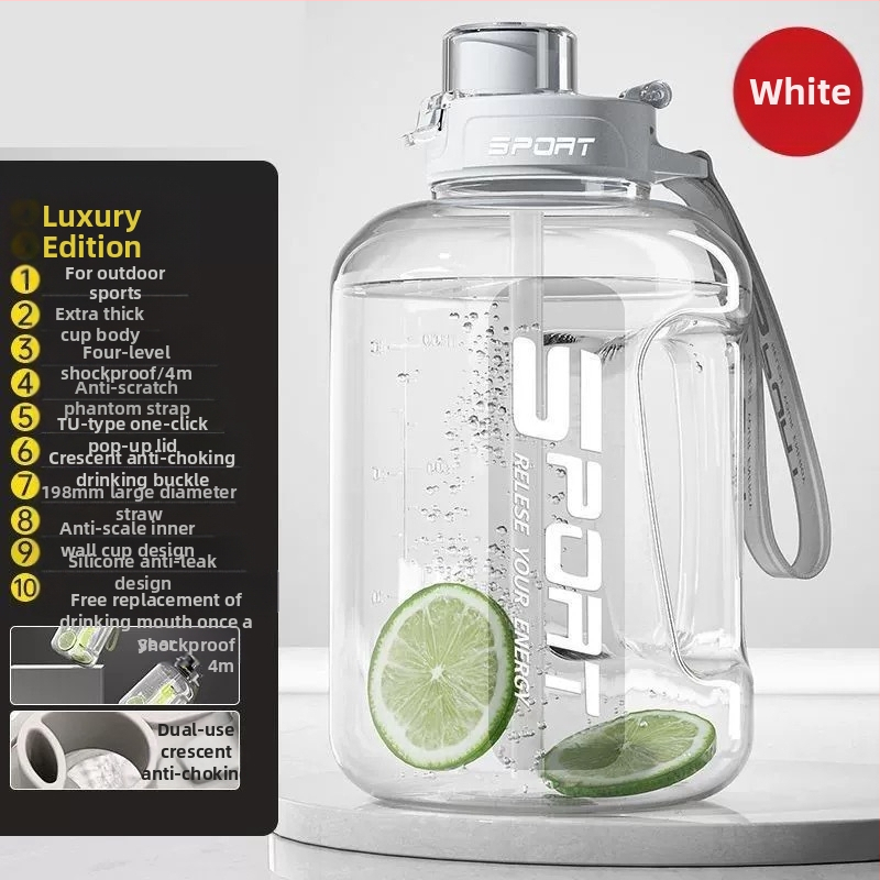 Nagy kapacitású műanyag pohár, magas hőmérsékletnek ellenálló víztartály, tonnás hordós fitnesz vízforraló, hordozható, cseppálló szívószálas űrpohár