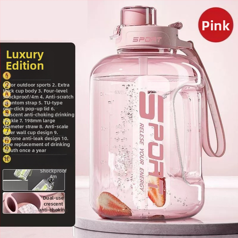 Nagy kapacitású műanyag pohár, magas hőmérsékletnek ellenálló víztartály, tonnás hordós fitnesz vízforraló, hordozható, cseppálló szívószálas űrpohár