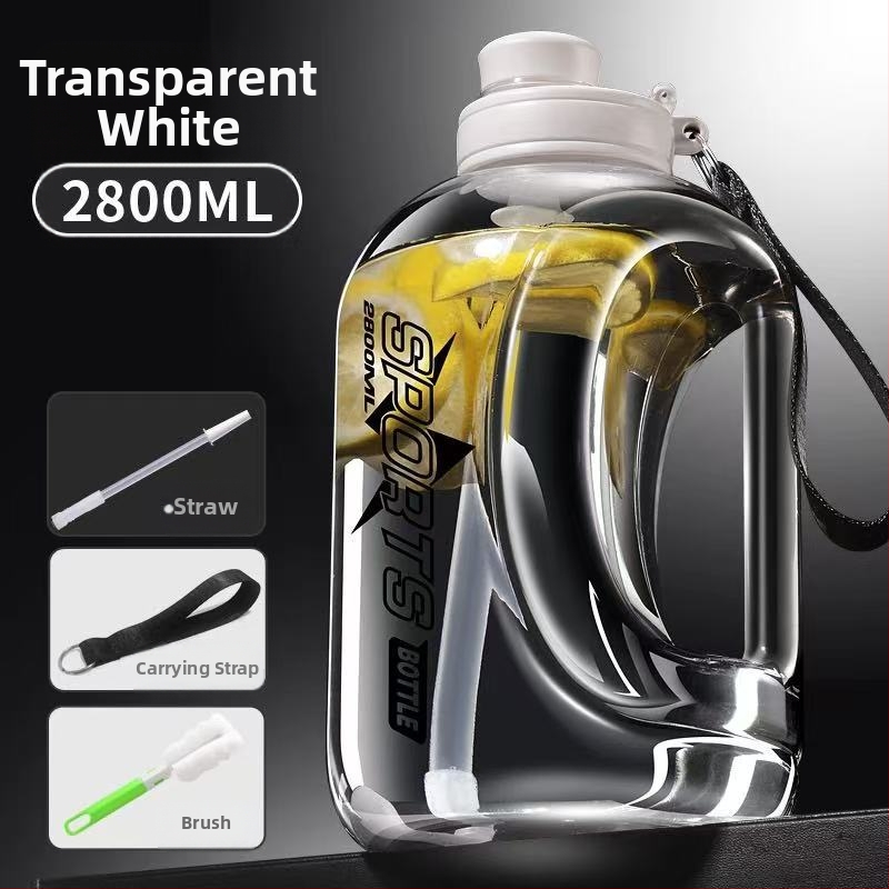 Nagy kapacitású műanyag pohár, magas hőmérsékletnek ellenálló víztartály, tonnás hordós fitnesz vízforraló, hordozható, cseppálló szívószálas űrpohár