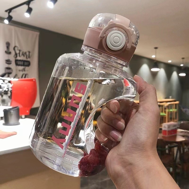 Nagy kapacitású műanyag pohár, magas hőmérsékletnek ellenálló víztartály, tonnás hordós fitnesz vízforraló, hordozható, cseppálló szívószálas űrpohár