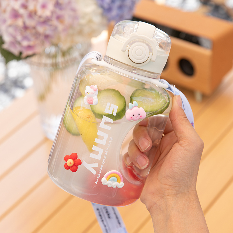 Nagy kapacitású műanyag pohár, magas hőmérsékletnek ellenálló víztartály, tonnás hordós fitnesz vízforraló, hordozható, cseppálló szívószálas űrpohár