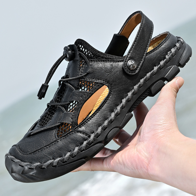 2025 m. vasarinės rankomis siūtos „Baotou“ korėjietiško stiliaus basutės, plius 48 dydžio, užsienio prekybos vyriški laisvalaikio batai, mada iš „Amazon“.