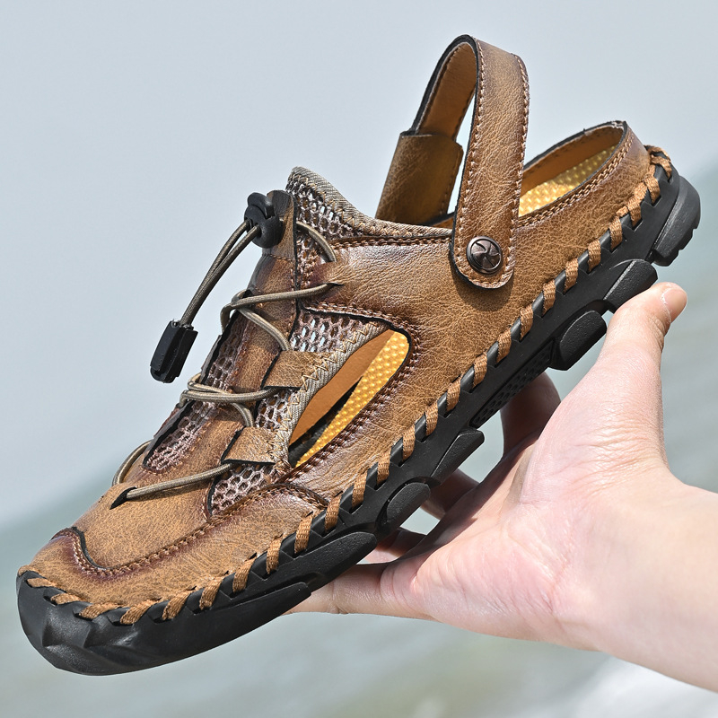 2025 m. vasarinės rankomis siūtos „Baotou“ korėjietiško stiliaus basutės, plius 48 dydžio, užsienio prekybos vyriški laisvalaikio batai, mada iš „Amazon“.