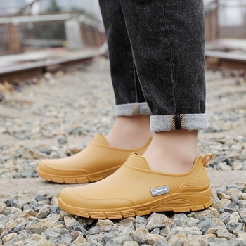 Pārrobežu modes īsie mucas lietus zābaki vīriešu universālie virsdrēbes ūdens apavi neslīdoši virtuves gumijas apavi ūdensizturīgi nodilumizturīgi automazgātavas apavi vasarai