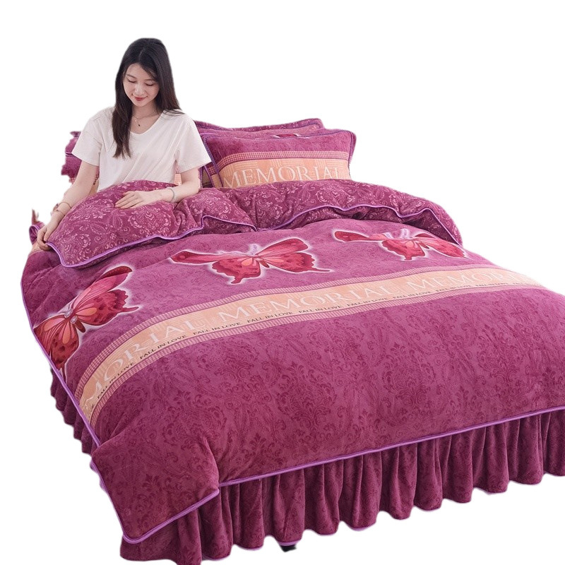 Sustorintas pieno flisas Koralinis flisas Keturių dalių komplektas Šiltas Dvipusis Flanelinis Trijų dalių komplektas Fliso Antklodės Užvalkalas Patalynė