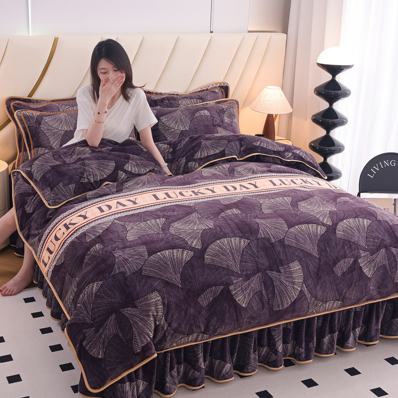 Sustorintas pieno flisas Koralinis flisas Keturių dalių komplektas Šiltas Dvipusis Flanelinis Trijų dalių komplektas Fliso Antklodės Užvalkalas Patalynė