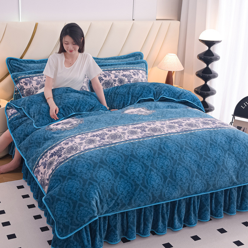 Sustorintas pieno flisas Koralinis flisas Keturių dalių komplektas Šiltas Dvipusis Flanelinis Trijų dalių komplektas Fliso Antklodės Užvalkalas Patalynė