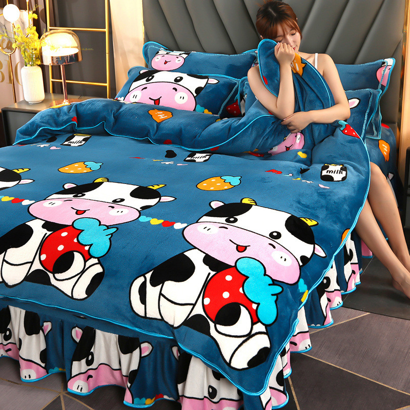 Sustorintas pieno flisas Koralinis flisas Keturių dalių komplektas Šiltas Dvipusis Flanelinis Trijų dalių komplektas Fliso Antklodės Užvalkalas Patalynė