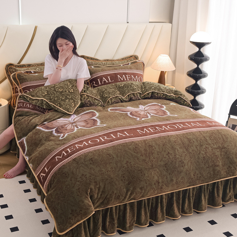 Sustorintas pieno flisas Koralinis flisas Keturių dalių komplektas Šiltas Dvipusis Flanelinis Trijų dalių komplektas Fliso Antklodės Užvalkalas Patalynė