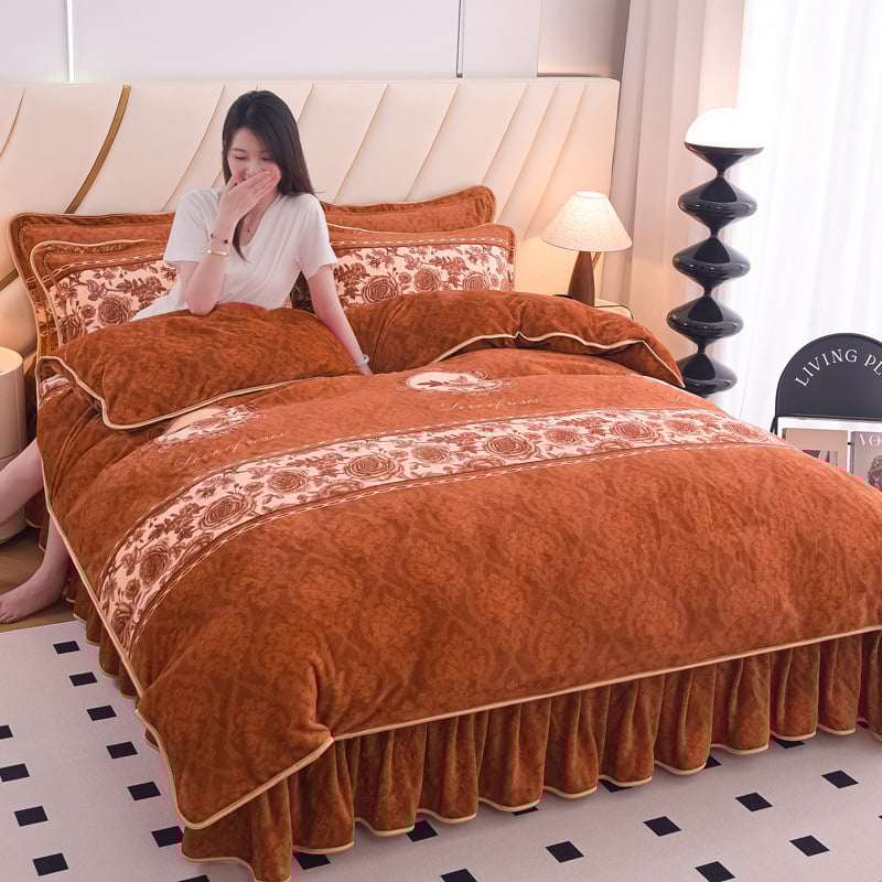 Sustorintas pieno flisas Koralinis flisas Keturių dalių komplektas Šiltas Dvipusis Flanelinis Trijų dalių komplektas Fliso Antklodės Užvalkalas Patalynė