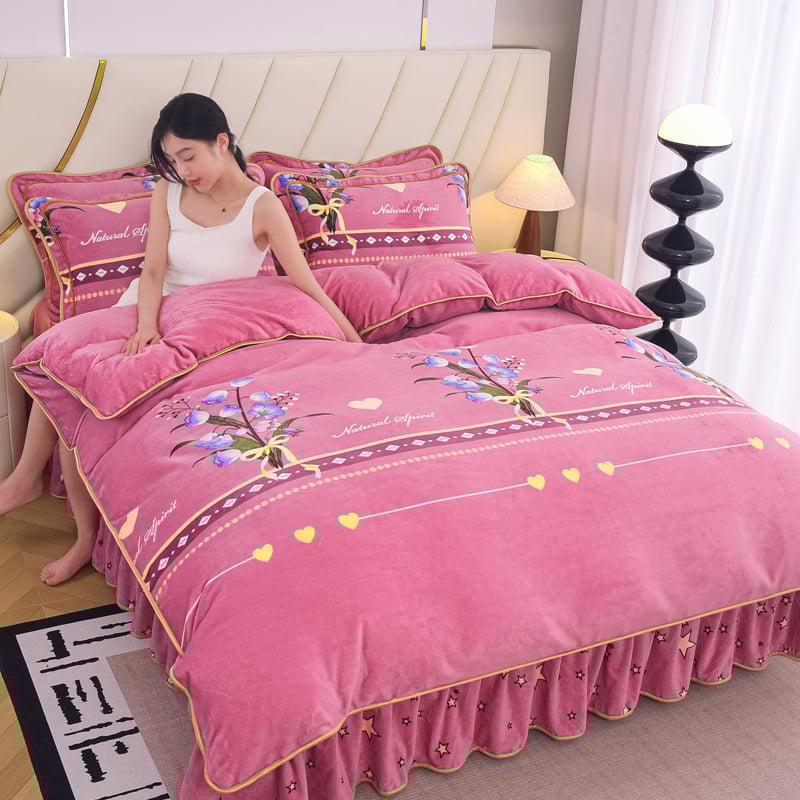 Sustorintas pieno flisas Koralinis flisas Keturių dalių komplektas Šiltas Dvipusis Flanelinis Trijų dalių komplektas Fliso Antklodės Užvalkalas Patalynė