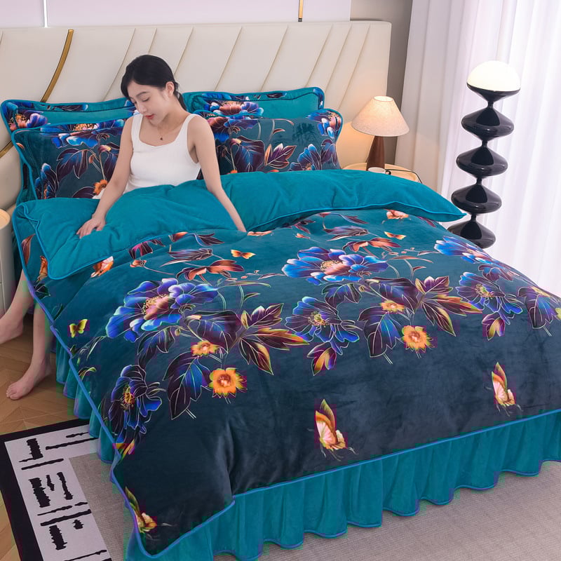 Sustorintas pieno flisas Koralinis flisas Keturių dalių komplektas Šiltas Dvipusis Flanelinis Trijų dalių komplektas Fliso Antklodės Užvalkalas Patalynė